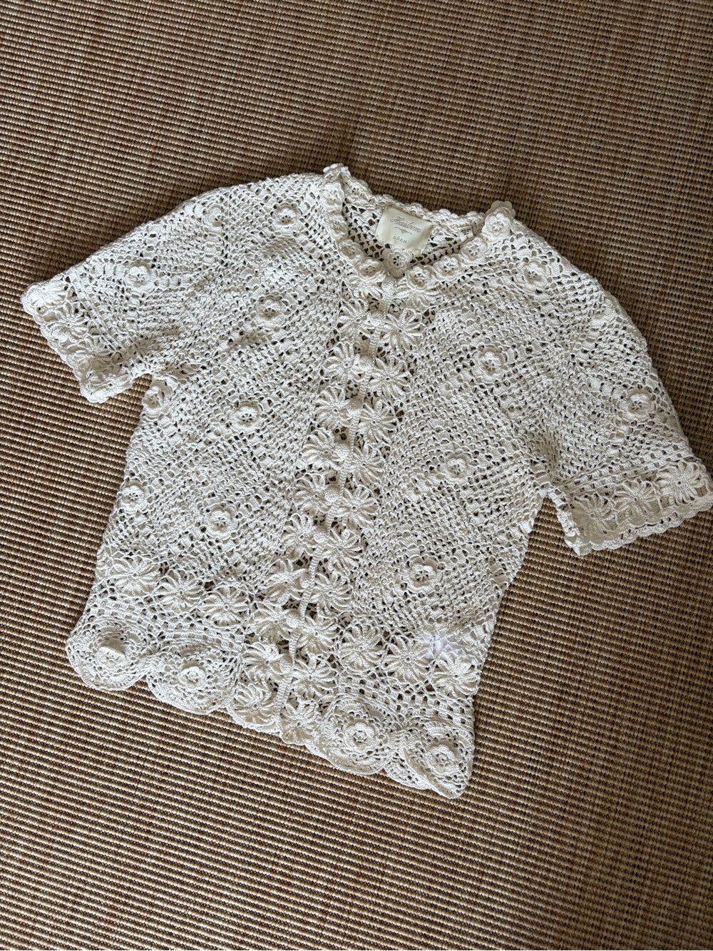 Doen Chrysanthe Cotton Crochet Lace Embroidered Short Sleeve Top Pearl Cream - Picture 8 of 15